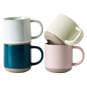 Morandi stoneware espresso cups with speckled matte glaze and unglazed bottom base