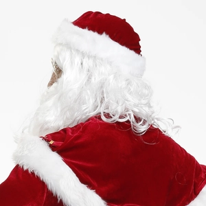 Classic Santa Claus costume set with red velvet hat, white curly wig and long bushy beard