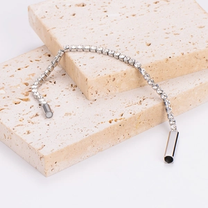 Stainless Steel Pave Rhinestone Tennis Bracelet Square Metal Plate Magnetic Clasp Minimalist Geometric Jewelry Unisex