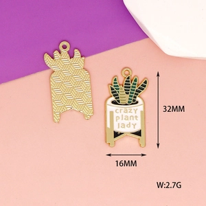 Detail of enamel cactus plant charm with Crazy Plant Lady text and 32mm measurement