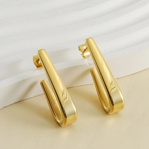 Boucles d'oreilles pendantes en U en acier inoxydable doré au fini poli lisse