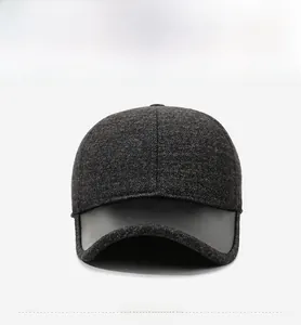 Front view of wool-blend winter baseball cap with leather brim and SPORTS patch