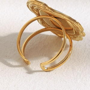 Detailed close-up of 18K gold plated sea turtle ring showing adjustable open band design