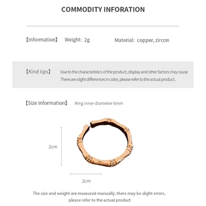 Guide détaillé des dimensions pour bague ouverte style bambou dorée avec zircon