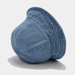 Classic light blue denim bucket hat with decorative stitching and a casual sun-shading brim