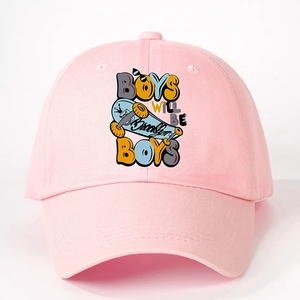 Pink adjustable cotton baseball cap featuring graffiti BOYS and Brooklyn skateboard print