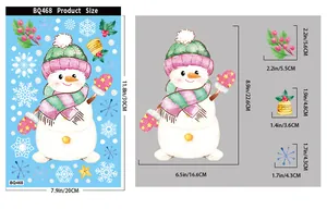 Detailed size dimensions for BQ468 snowman and snowflake static Christmas window decals
