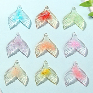 Glitter resin mermaid tail pendants in nine vibrant colors for DIY jewelry making