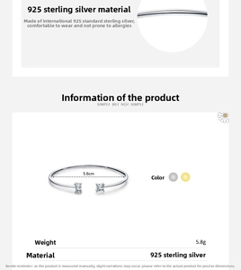 S925 sterling silver open bangle details with 5.6cm inner diameter and 5.8g weight