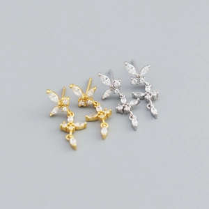 Boucles D'oreilles Pendantes À Pampilles Papillon Avec Tige En Argent Sterling 925 Serties De Zircone Bijoux Élégants