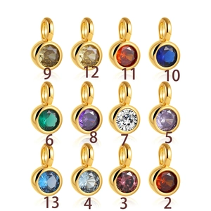 Detailed grid of 12 birthstone charms in 18K gold plating for DIY jewelry necklaces
