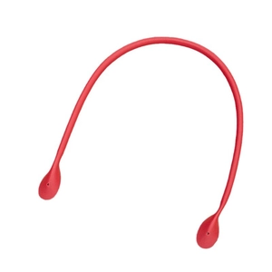 U-shaped red leather handbag handle strap with rivets on a clean white background
