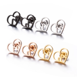 Detailed set of heart hollow stud earrings in black, silver, rose gold, and gold finishes