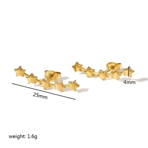 18K gold plated stainless steel curved star stud earrings with dimensions and weight