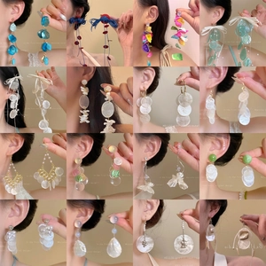 Boucles Oreilles Longues Pampilles Coquillage Résine Fleur Bohème Été Plage Vacances Bijoux Avec Tige En Argent