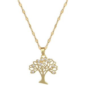 Luxurious gold tree of life necklace with sparkling crystals and fine titanium steel chain
