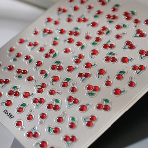 Autocollants à ongles cerises rouges en relief 3D avec texture gel pour manucure