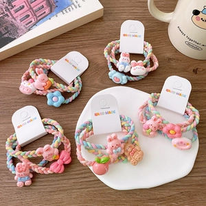 Élastiques à cheveux tressés pastel avec breloques de lapin mignon et fleurs colorées