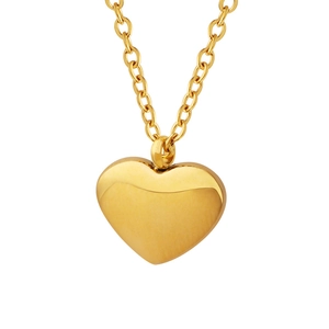 Polished heart-shaped necklace in 18k gold-plated titanium steel with a simple link chain