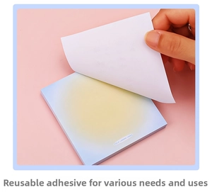 Dettaglio delle note adesive sfumate con funzione adesiva ripetibile e funzionale