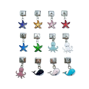 Marine life enamel charms and stainless steel modular links for Italian DIY bracelets