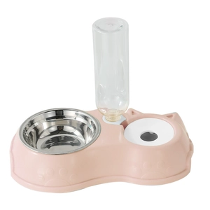 Distributeur automatique de nourriture et d'eau pour chat avec bol en acier inoxydable