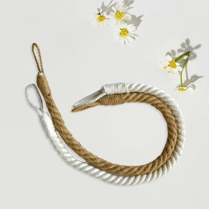 Embrasses de rideaux tissées main en coton beige et crème naturel avec boucles