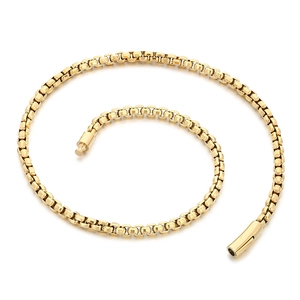 18K gold plated stainless steel square pearl chain necklace for men in spiral layout