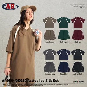 Ανδρικό Casual Ντύσιμο Streetwear Retro Sports T Shirt Με Λαιμόκοψη V Και Κοντό Μανίκι Και Σορτς Με Αντίθεση Βαμβάκι Πολυεστέρας Γρήγορο Στέγνωμα Καλοκαίρι Oversized