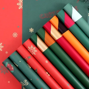 Papier Cadeau De Noël Papier Kraft Imperméable Flocon De Neige Renne Arbre Motifs Bouquet De Fête Emballage Rétro Festif
