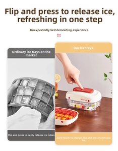 Detail view of the easy-release press mechanism for the food-grade ice cube mold storage box