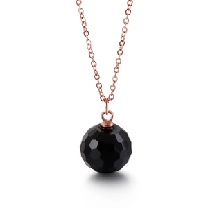 Rose gold O-chain necklace featuring a faceted black crystal sphere pendant in minimalist style