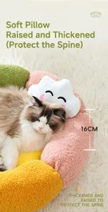 Detalle de borde acolchado de 16cm y cojín de nube en cama colorida para gato
