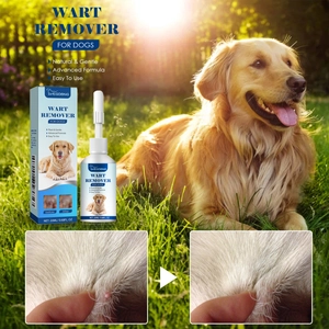 Before and after results of liquid pet wart remover for dogs in a 20ml bottle
