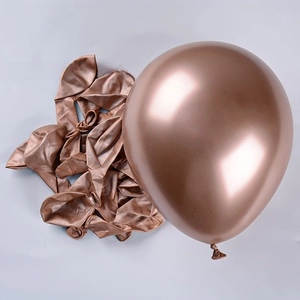 Detail view of thickened 12-inch metallic latex balloons in glossy rose gold finish