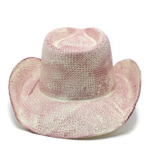 Detail of pink and white snakeskin pattern on a wide-brim western cowboy hat