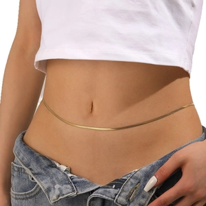 Minimalist 18k gold plated titanium steel snake chain body jewelry worn by model