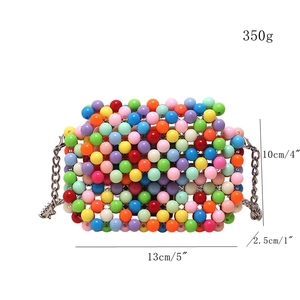 Mini candy-colored beaded crossbody bag with chain strap and 13x10x2.5cm size details