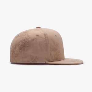 Classic khaki baseball cap with vintage tonal embroidery on premium fabric, side view