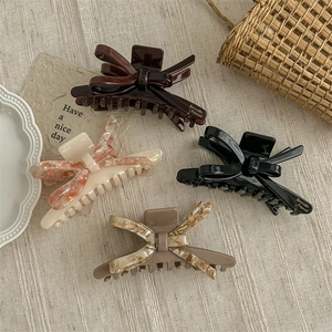 Elegant Bow Hair Claw Clip Acetate Cellulose French Retro Shark Clip Marble Tortoiseshell Texture For Women Hair Styling