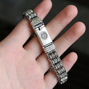 Bracelet Mantra Vintage pour Hommes Acier Inoxydable Argent Oxydé Chaîne de Corde Torsadée Bijoux Religieux Ethniques Cadeau