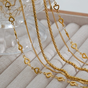 Three-layer 18K gold plated heart pendant necklace and stacked chain for women