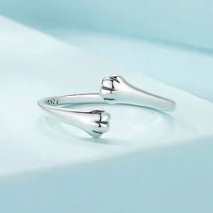 Cute 925 sterling silver open ring featuring a minimalist cat paw print design for women