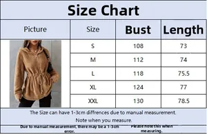 Size chart for casual hooded plush jacket showing bust and length measurements in cm