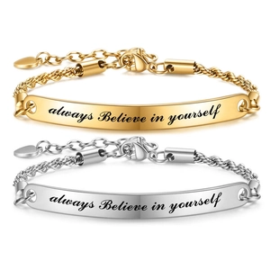 Stainless Steel Curved Bar Bracelet Always Believe In Yourself Engraved Inspirational Quote Rope Chain For Women Heart
