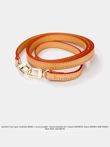 Close-up of 1.2cm apricot leather strap with gold buckle and red edge painting