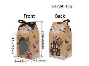 Detailed size view of Halloween kraft cookie box with Trick or Treat pumpkin design