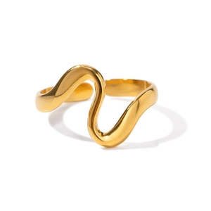Elegant gold wavy snake ring with minimalist polished stainless steel curved design