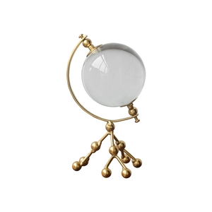 Modern Nordic abstract crystal ball globe with gold metal molecular base for home decor