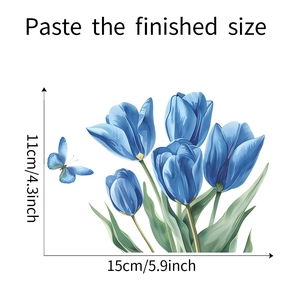Blue tulip wall sticker dimensions detail showing 11x15cm size for home decoration